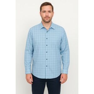 Tasso Elba Mens Shirt Size L‎ Blue Plaid Button Front Preppy Minimal Casual Work